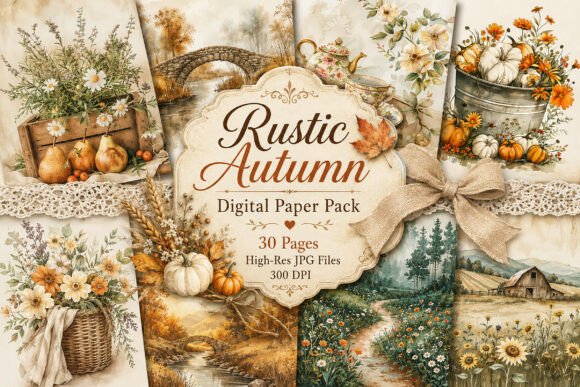 Download Rustic Farmhouse Autumn Digital Paper - Farmhouse Collection