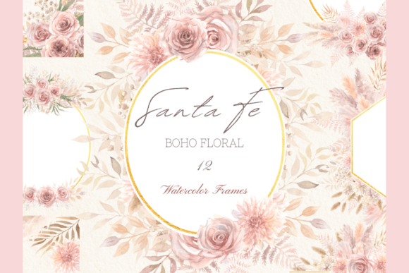 Download Watercolor Boho Pink Floral Frames Set - Frame Collection